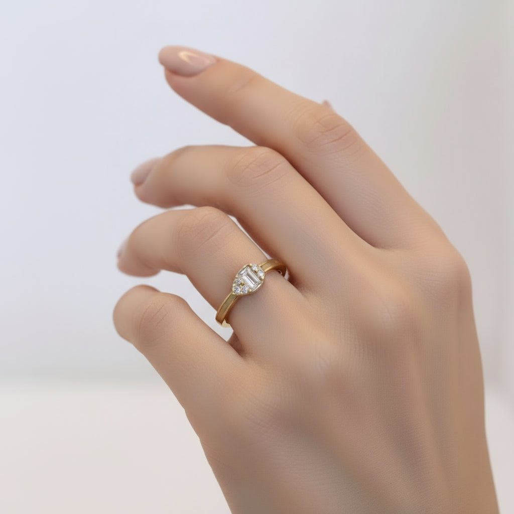 Altın kaplama ayarlanabilir baget damla yüzük – SAVAYA minimal zirkon taşlı yüzük