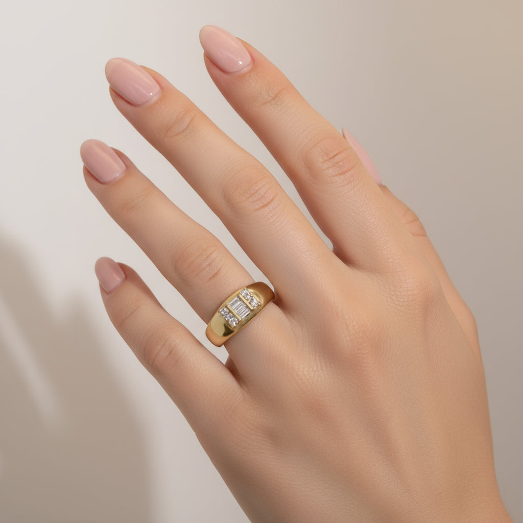 emerald cut baget taş gold ayarlanabilir yüzük – SAVAYA