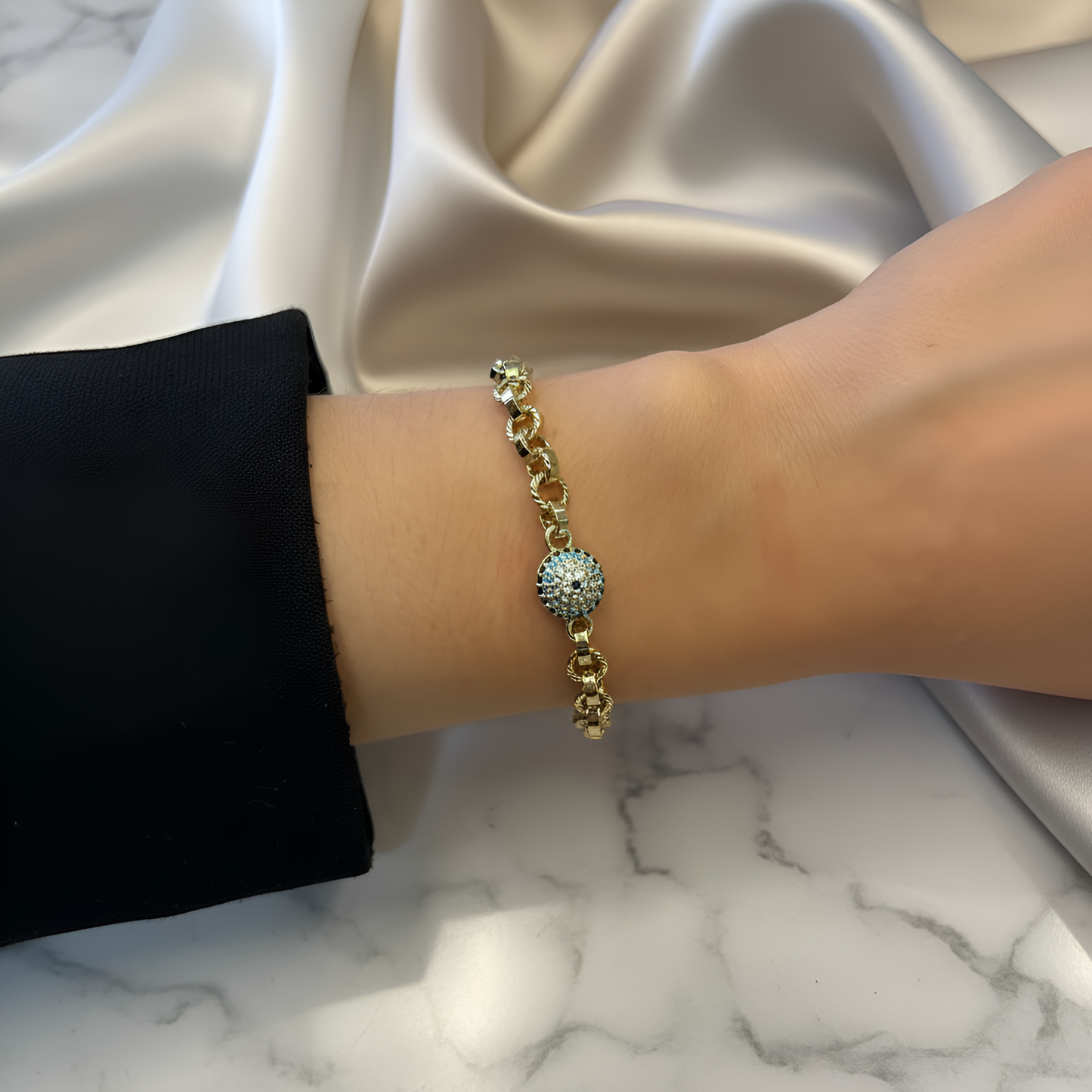 Turkuaz Taşlı Zincir Bileklik