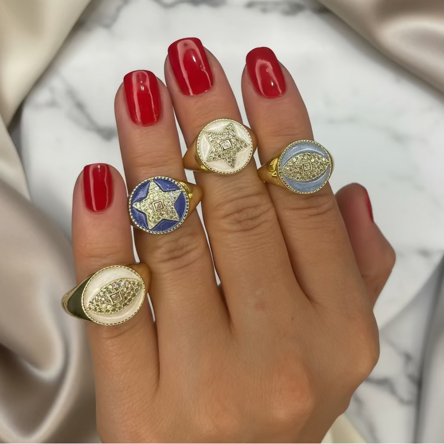Celestial Enamel Signet Yüzükler
