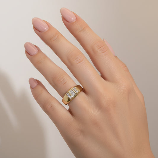 emerald cut baget taş gold ayarlanabilir yüzük – SAVAYA