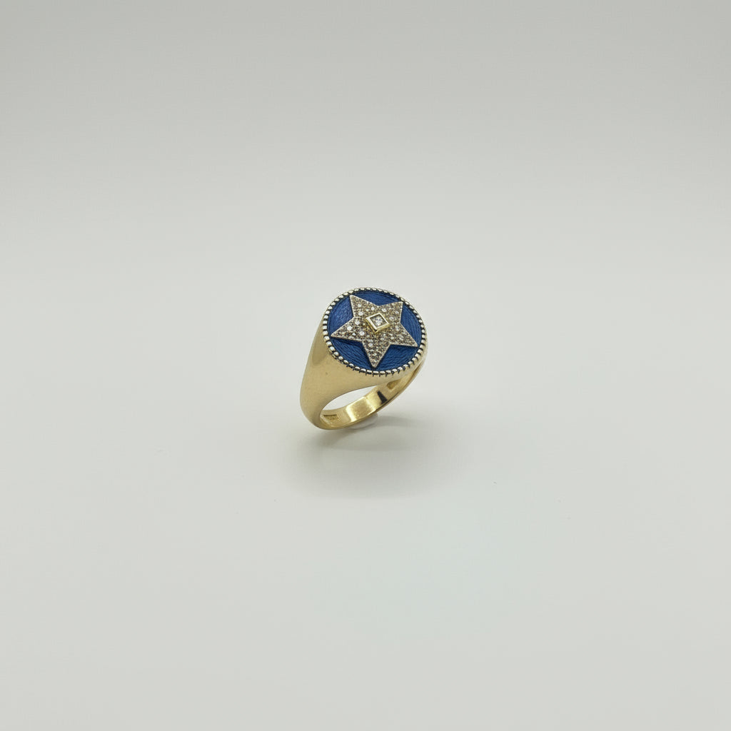 Lacivert mineli yıldız motifli gold yüzük – SAVAYA Celestial Navy Enamel Ring