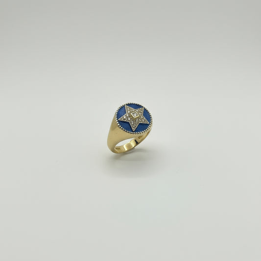 Lacivert mineli yıldız motifli gold yüzük – SAVAYA Celestial Navy Enamel Ring