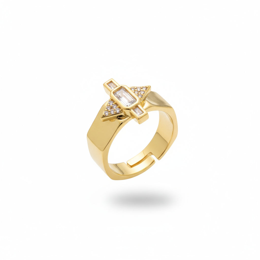 Modern baget taşlı altın kaplama ayarlanabilir yüzük