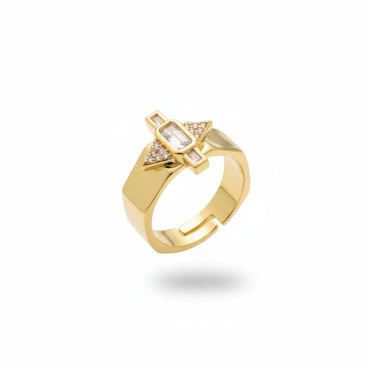 Modern baget taşlı altın kaplama ayarlanabilir yüzük