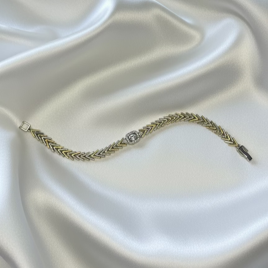 Zirkon Taşlı Baget Balık Sırtı Gold Bileklik – SAVAYA zarif takı koleksiyonu