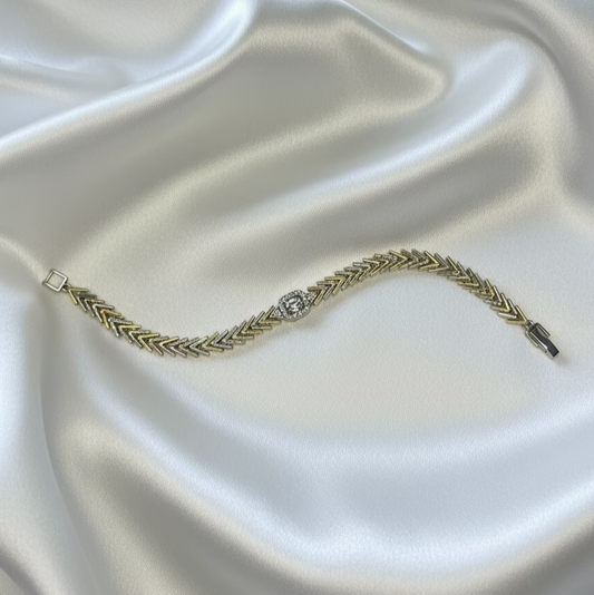 Zirkon Taşlı Baget Balık Sırtı Gold Bileklik – SAVAYA zarif takı koleksiyonu