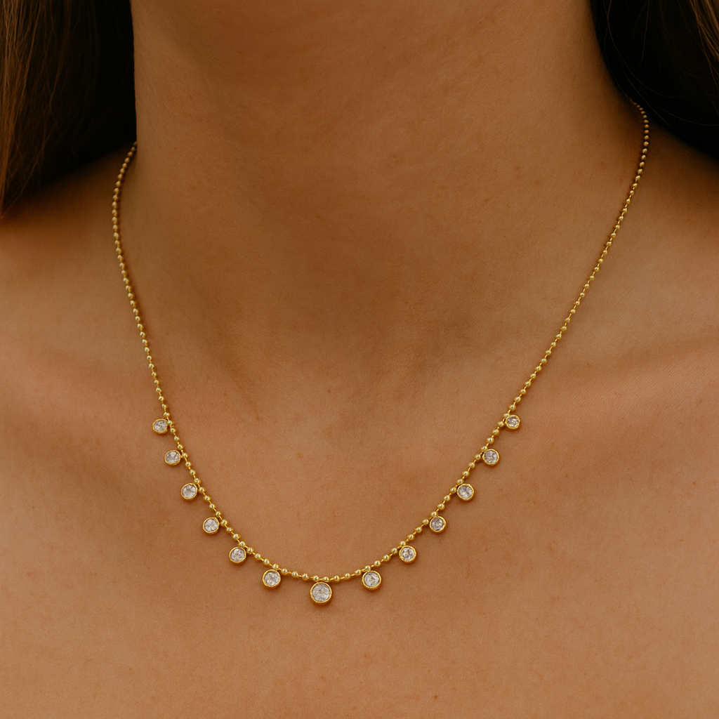 Zirkon Taşlı Silver/Gold Kolye