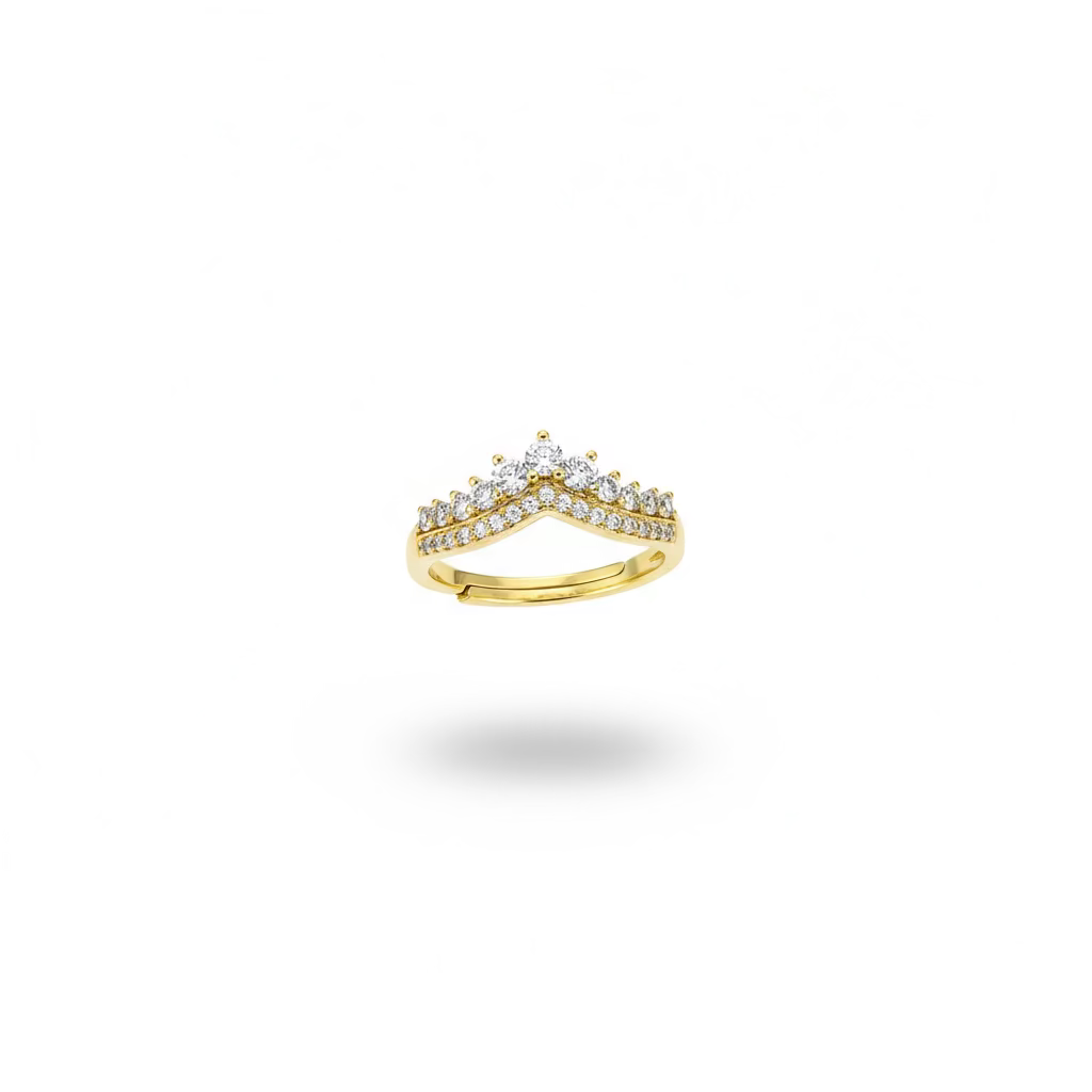 Zirkon taşlı taç form gold yüzük – SAVAYA Celestial Crown Ring